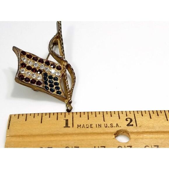 USA Flag Rhinestone Brooch Gold Tone Red White Blue Patriotic Vintage Pin - Picture 6 of 10